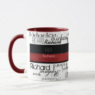 Taza tipografía masculina moderna nombre rojo/negro