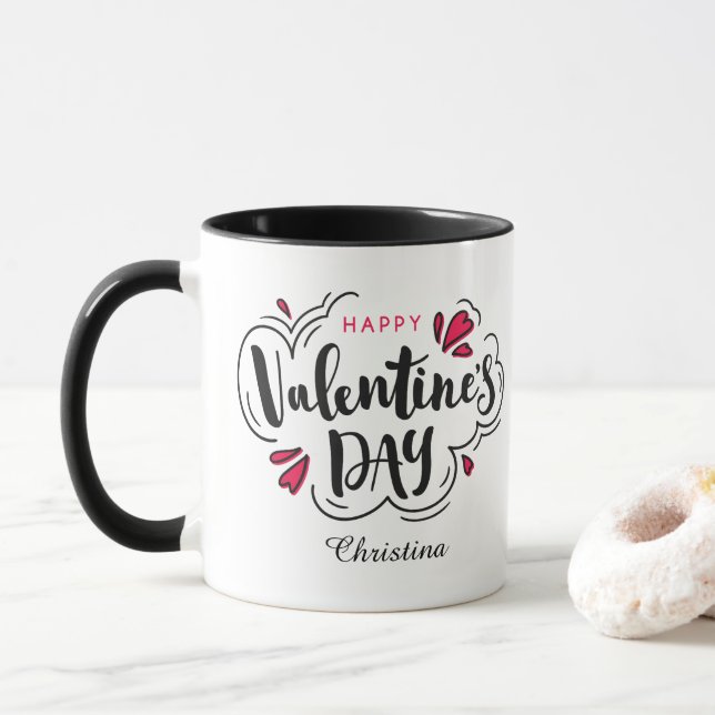 Taza Tipografía Moderna Feliz Día de San Valentín  (Con donut)