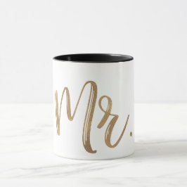Taza Tipografía moderna minimalista dorada y blanca SR.