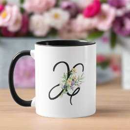 Taza Tipografía Monograma Negro Flores Coloridas