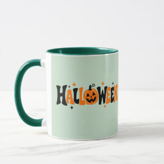 Taza Tipografía Retro de Halloween con Calabaza Adorabl