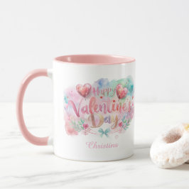 Taza Tipografía Rosa Adorable Día de San Valentín en Ac