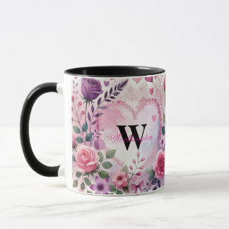 Taza Tipografía texto corazones florales románticos acu