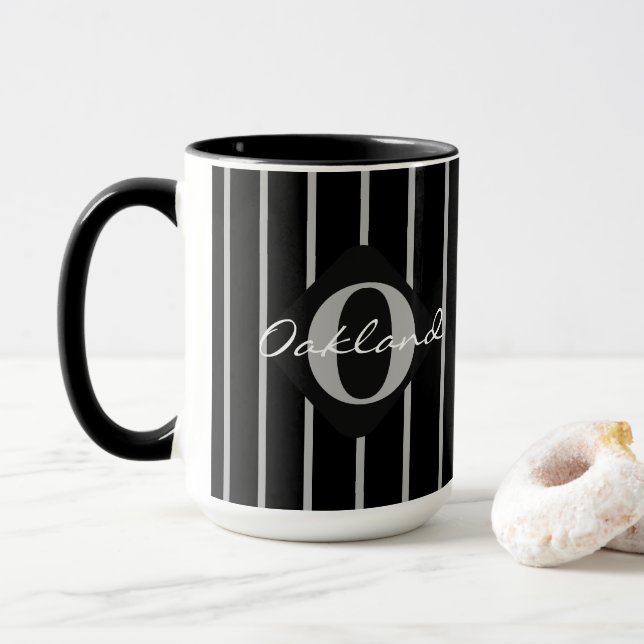 Taza Tiras negras y grises café Mug-Oakland (Con donut)