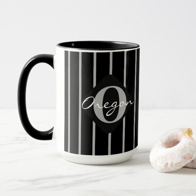 Taza Tiras negras y grises café Mug-Oregon (Con donut)