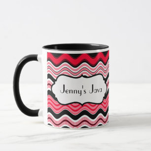 Taza Tiras onduladas rojas, negras y blancas