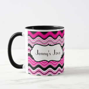 Taza Tiras onduladas rosas, negras y blancas