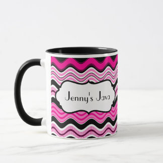 Taza Tiras onduladas rosas, negras y blancas