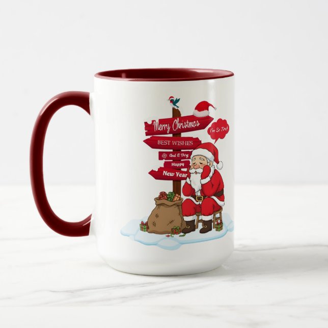Taza Tired Santa 15 oz Combo Mug Distinctive Gift (Izquierda)