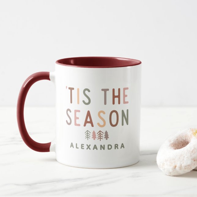 Taza 'Tis the Season Boho Christmas Custom Name (Con donut)