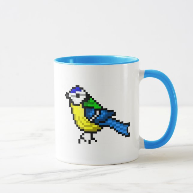 Taza Tit azul del arte lindo del pixel (Derecha)