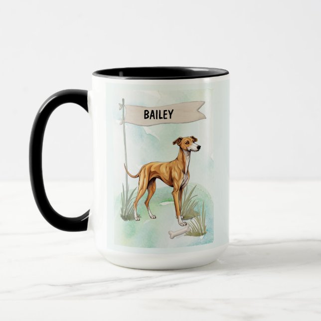 Taza Título: Galgo Acuarela Perro Personalizado (Izquierda)