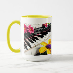 Taza Toca Piano y Flores Coloridas