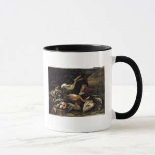 Taza Todavía vida con una liebre, pájaros de la canci