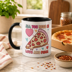 Taza Todo lo que necesitas es amor y pizza   Comida div