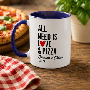 Taza Todo lo que necesitas es amor y servilletas de piz