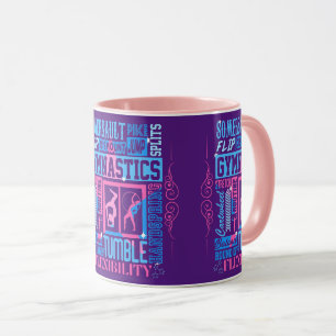 Taza Todo sobre tipografía de gimnasia en rosa y azul