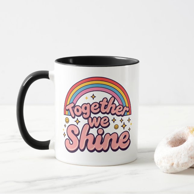 Taza Together We Shine – Rainbow Retro Pride Quote (Con donut)