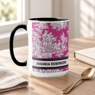 Taza Toile de Jouy Monograma Floral Rosa Vintage