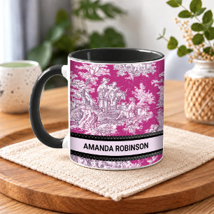 Taza Toile de Jouy Monograma Floral Rosa Vintage