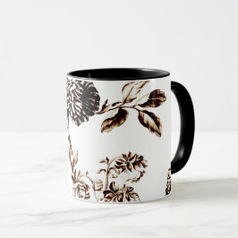 Taza Toile floral botánico de bronce negro y blanco