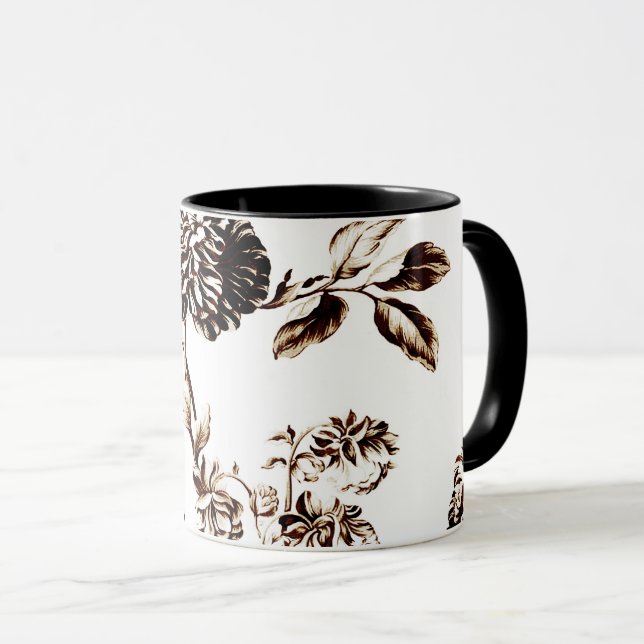 Taza Toile floral botánico de bronce negro y blanco (Anverso derecho)