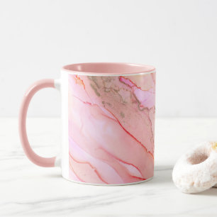 Taza Tonos rosados en nubes de tinta con oro