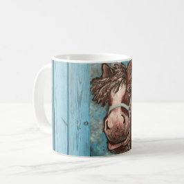 Taza tonta del caballo y de madera del granero