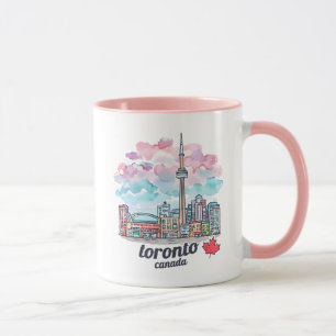 Taza Toronto Ontario Canadá Acuarela Horizonte CN Tower