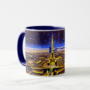 Taza Torre Eiffel de París bajo un cielo estrellado