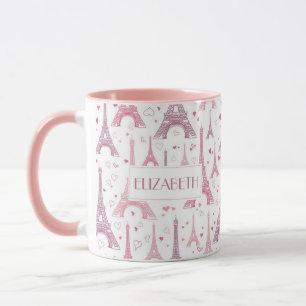 Taza Torres Eiffel y corazones personalizados