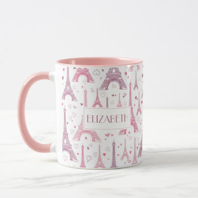 Taza Torres Eiffel y corazones personalizados (Izquierda)