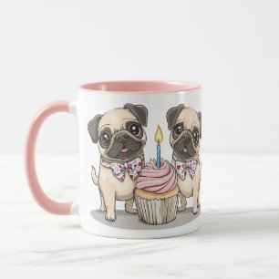 Taza Torta de cerdo de pug de cumpleaños