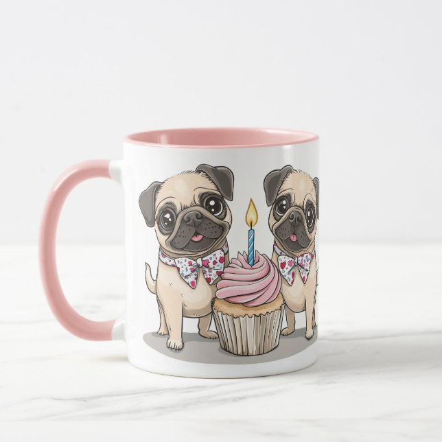 Taza Torta de cerdo de pug de cumpleaños (Izquierda)