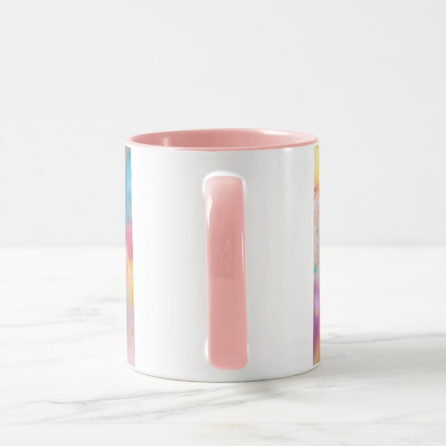 Taza Torta de cumpleaños feliz rosa  (Asa)