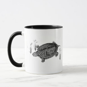 Taza Tortuga acuática negra y blanca