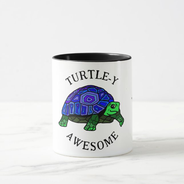 Taza Tortuga azul y verde. Increíble tortuga. Tu nombre (Centro)