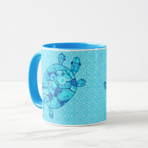 Taza Tortuga del remolino del fractal - cobalto y