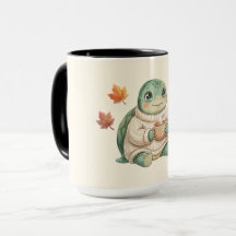 Tortuga Kawaii de Otoño Acogedor Latte de Especias