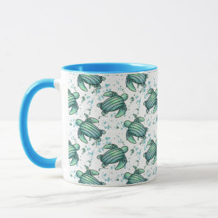 Taza tortuga marina acuarela verde azul patrón animal