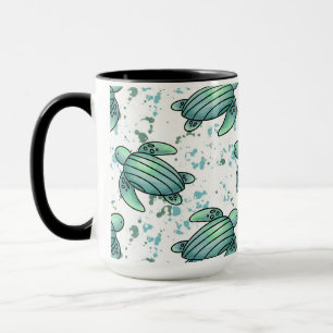 Taza tortuga marina acuarela verde azul patrón animal
