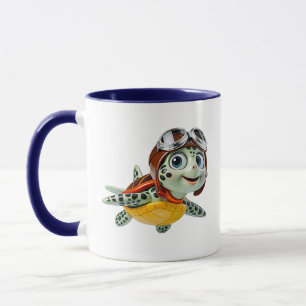 Taza Tortuga Marina Aviador Diseño Lindo Volando Person