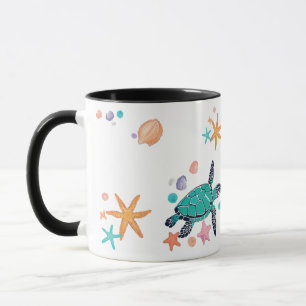 Taza Tortuga marina y fantasía oceánica de estrellas de