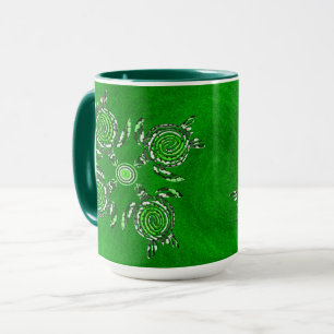 Taza Tortugas verdes, arte de punto, café combinado