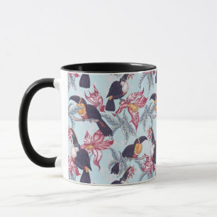 Taza Toucans con las flores exóticas