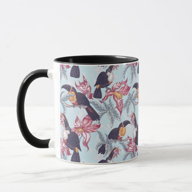 Taza Toucans con las flores exóticas (Izquierda)