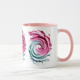 Taza Tourbillon Abstrait en Rose et vert pastels.