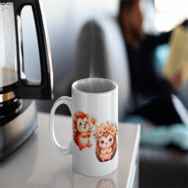 Taza  Tow cuteRomantic Floral Hedgehog Duo Illustration