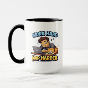 Taza Trabaja Duro Duerme Más Duro Gato Divertido Carto 