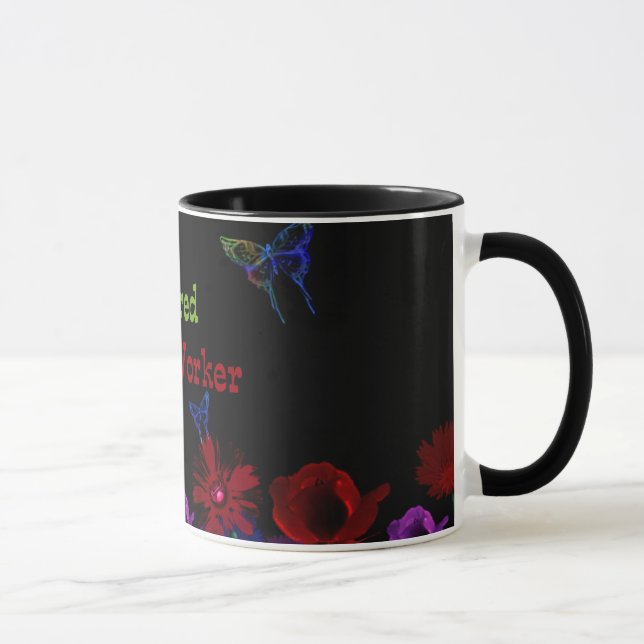 Taza Trabajador social jubilado, diseño floral abstract (Derecha)